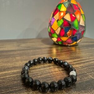Black Stripe Onyx Agate Beaded Bracelet